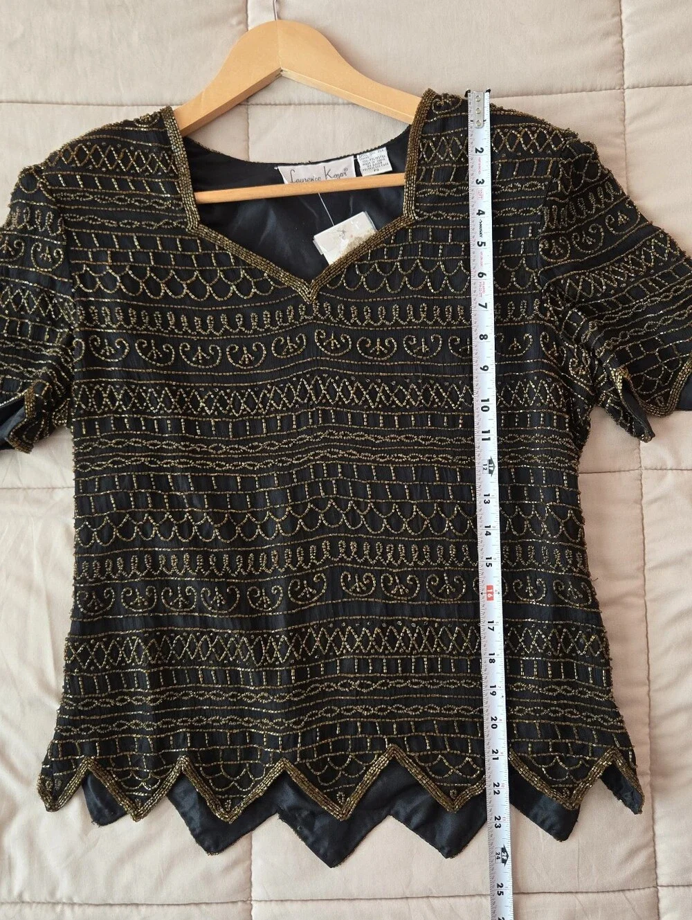 NWT Vintage Laurence Kazar Black Silk Amber Orange Bead Top S